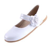 EIGHT KM Scarpe da Bambina Piccola Mary Jane Principessa da Sposa Ballerine EKM7063 Camelia Pelle Microfibra Fiore Brillante Bianco Taglia EU 24