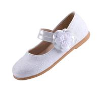 EIGHT KM Scarpe da Bambina Piccola Mary Jane Principessa da Sposa Ballerine EKM7063 Scintillante Luccichio Fiore Camelia Cuore Bianca EU Taglia 26