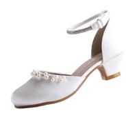 EIGHT KM Scarpe Mary Jane con Tacco Alto da Ragazza Principessa per Matrimonio e Festa EKM7033 Seta Lucida Liscia perlacea Avorio Taglia EU 37