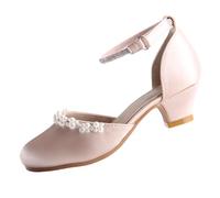 EIGHT KM Scarpe Mary Jane con Tacco Alto da Ragazza Principessa per Matrimonio e Festa EKM7033 Seta Liscia Lucida perlacea Oro Taglia EU 35