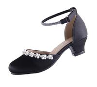 EIGHT KM Scarpe Mary Jane con Tacco Alto da Ragazza Principessa per Matrimonio e Festa EKM7033 Seta Liscia Lucida perlacea Nero Taglia EU 34
