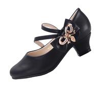 EIGHT KM Scarpe Mary Jane con Tacco Alto da Ragazza Principessa per Matrimonio e Festa EKM7035 Athena Microfibra Pelle Fiocco Metallico Nero Taglia EU 28
