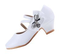 EIGHT KM Scarpe Mary Jane con Tacco Alto da Ragazza Principessa per Matrimonio e Festa EKM7035 Microfibra Pelle Athena Fiocco Metallico Bianco Taglia EU 36