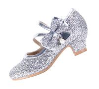 EIGHT KM Scarpe Mary Jane con Tacco Alto da Ragazza Principessa per Matrimonio e Festa EKM7035 Scintillio Glitter Perla Cristallo Argento Misura EU 33