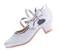 EIGHT KM Scarpe Mary Jane con Tacco Alto da Ragazza Principessa per Matrimonio e Festa EKM7035 Scintillio Glitterato Cuore Diamante Fiocco Argento Misura EU 30