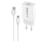 Eightt ECW-M 2x USB-A Caricabatterie per smartphone con cavo micro USB bianco