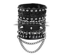 Eigso 4 Pezzi Punk Bracciale In Pelle Pu Nero Con Rivetti Cordoni Gall Collane Di Pietra Per Uomini Donne