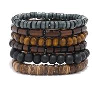 Eigso 6 pezzi nero onice perline di legno bracciali Wrap per le donne uomini Vintage Fashion cocco buddista perline bracciali di legno per le donne uomini