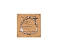 Eigso Bracciale a catena placcato oro per le donne rosario perline braccialetto cattolico crocifisso catene per battesimo primo Commuione, Acciaio inossidabile
