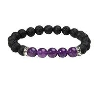 Eigso Bracciale Energetico Chakra Ametista per Donna Uomo Perle di Pietra Lavica Fortunate con Guarigione Reiki