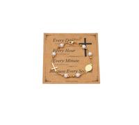 Eigso Bracciale placcato oro per donna rosario con perle e croce cattolica per il battesimo della prima comunione, Acciaio inossidabile