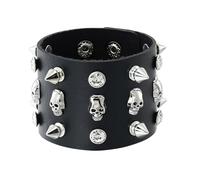 Eigso Bracciale rigido largo con teschi punk per uomo e donna, bracciale con strass per concerti rock, accessorio grunge
