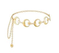 Eigso Cintura da donna a catena Y2K con stella lunare per jeans vintage gotico groviglio goccia metallo argento oro catena cintura per donna uomo, Oro, L