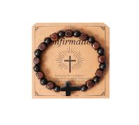Eigso Nero Onice Perline Croce Bracciale per Gli Uomini Donne Retro Preghiera Religioso Mala Bracciale per l'uomo Donna