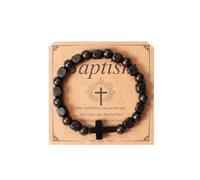 Eigso Nero Perline di Legno Bracciale Pasqua per Il Marito Matt Onyx Perline Cristiano Bracciale Croce per Uomo Donna