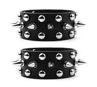Eigso Un Paio Di Braccialetti Punk Retrò Old School Cool Borchie Steampunk Borchie Punte In Corno Bracciali In Pelle Cosplay Vintage Con Fibbia A Bottone Regolabile Per Uomo Donna