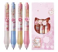 EIH Set di 4 Penne Cancellabili,Penne Gel Cancellabili,Penna Cancellabile,Penne Gel Nere,Gattino Carino,Sakura Temi,Sfera sull'Estremità per Rimuovere l'Inchiostro,Nero,Diametro Punta 0.5 mm