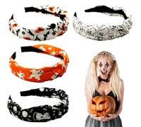 EIH1 4 Pezzi Fasce per Capelli Donna Stile Halloween Fascia Fantasmi Pipistrelli Gatti per Capelli Vintage Larghe Stampate Twist Accessori Fascia Capelli Donna Adatte per Donne e Ragazze