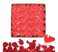 EIH1 50 Stück Herz Form Teelicht Kerzen Liebe Kerzen mit 1000 Stück Seide Rosenblätter Mädchen Künstliche Blütenblätter für Valentinstag Hochzeit