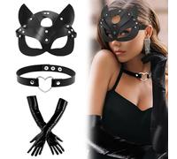 EIH1 Catwoman Mask Maschera Catwoman Accessori Maschera Cat Woman Collana a Forma di Cuore Guanti Lunghi in Pelle Nera Adatto per Halloween, Feste di Festival