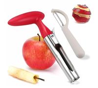 EIH1 Levatorsolo per Mele in Acciaio Inox,Levatorsolo mela,Togli Torsolo Mela, Incluso 1 Sbuccia mela, Mela Lama Seghettata Pera Core Remover Strumento, per la Casa e la Cucina(Rosso)
