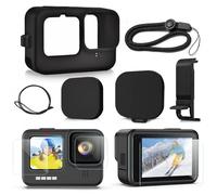 EIH1 Silikonhülle für Go Pro Hero12 /Hero11 /Hero 10 /Hero 9 Schwarz Batterieseitige Abdeckung & Objektivdeckel & Displayschutzfolien & Lanyard für Go Pro Hero 12/11 /10/9 Schwarz Zubehör Kit
