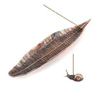 EIHI 1 pezzi Porta Incenso 21 cm Bruciatore Incenso in Metallo Porta per Bastoncini a Forma di Foglia Portaincenso Bruciatore Di Incense Holder Brucia, 1 Raccoglitore di Cenere con Lumaca(Bronzo)