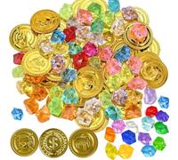 EIHI 150 pezzi forziere del tesoro bambini, 50 monete da pirata, con 100 gemme per bambini, per feste dei pirati, compleanno dei