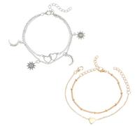 EIHI Cavigliera Donna - 3 pezzi Boemia Cavigliera - Boemia semplice bracciali cavigliere Ciondolo d'amore multistrato cavigliera catena piede catena,oro e argento