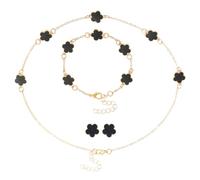 EIHI Parure Gioielli Quadrifoglio da Donna 18K Placcato Oro Fortunato Quadrifoglio Collana Orecchini Bracciali Set di Gioielli,Nero