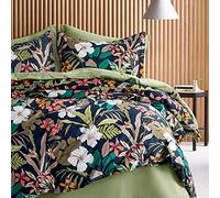 Eikei Modern Vintage Retro Mod Print Bedding Egyptian Cotton Duvet Cover Set Minimalist Chic Botanical Design Asian Zen Style Reversible Pattern in Full Queen or King Size (King, Tropical Flower)