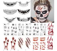 EIKEJI Tatuaggi di Halloween, 6 Tatuaggi sulla bocca di Halloween +8 Tatuaggi sulla cicatrice +6 Tatuaggi sul ragno, Realistici Halloween Costume Vampire Uomini Scary Zombie Ferite Cicatrici
