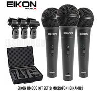 Eikon DM800 KIT Set 3 Microfoni Dinamici Neri + 3 SUPPORTI + VALIGETTA