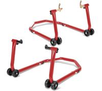 Eikuavons Cavalletto per moto posteriore e anteriore, set di sollevatori per moto, con 4 ruote, sollevatore per moto, stabilità, portata fino a 300 kg (rosso)