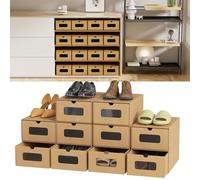 Eikuavons Scatole portaoggetti con finestra e cassetto, set da 10 pezzi, 33 x 30 x 35 cm, impilabili per scarpe in cartone, scatole per giocattoli, per accessori e accessori, marrone