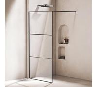 Eikuavons Walk-In - Box doccia 100 x 200 cm, colore nero opaco, design a tre pezzi, vetro temperato da 5 mm, con protezione anti-schegge, montaggio flessibile su entrambi i lati, struttura stabile