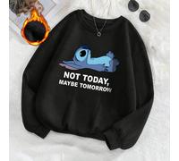 EILL, Felpa termica foderata per autunno e inverno con stampa del personaggio Disney "Fun Stitch", stile retrò coreano alla moda per pendolarismo, abbigliamento Y2K da donna, collo classico regolare,