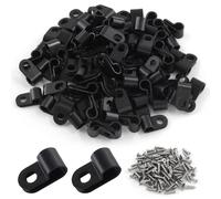 Eilumduo Confezione da 100 morsetti di fissaggio per cavi tipo R, 1/4 di pollice in nylon nero a vite per la gestione dei cavi, organizer per cavi e supporto per cavi