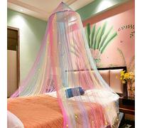 Eimilaly Baldacchino da letto arcobaleno con stelle che brillano al buio, baldacchino da letto per la decorazione della camera delle ragazze o per una festa a tema unicorno