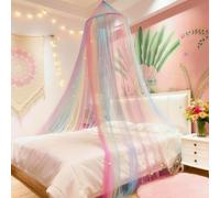 Eimilaly Baldacchino da letto arcobaleno con stelle che brillano al buio, baldacchino da letto per la decorazione della camera delle ragazze o per una festa a tema unicorno