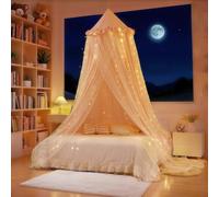 Eimilaly Baldacchino per letto da principessa per bambine, baldacchino a doppio strato con 250 luci per tende bianche calde, adatto per letto singolo/matrimoniale - Tenda per letto fatato per