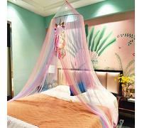 Eimilaly Principessa Arcobaleno baldacchino letto con Unicorn Dream Catcher | luci, baldacchino letto per le ragazze decorazione camera o Unicorn festa a tema