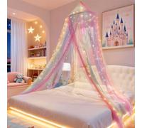 Eimilaly Principessa baldacchino letto con 250pcs luci bianche calde tenda, baldacchino letto arcobaleno per le ragazze camera decorazione o festa a tema unicorno