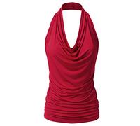 EIMIN Women's Casual Halter Neck Draped Front Sexy Open Back Tank Top Red M