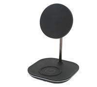 EIMSOAH Caricatore per Auto Wireless 2 in 1 Supporto di Ricarica per Telefoni Cellulari IOS 13 Serie 14 Auricolari Orologi 5W 7,5W Metallo ABS Nero