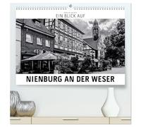 Ein Blick auf Nienburg an der Weser (hochwertiger Premium Wandkalender 2026 DIN A2 quer), Kunstdruck in Hochglanz: Ein ungewohnter Blick auf Nienburg in harten Schwarz-Weiß-Bildern.