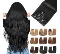 EINbeauty Extension Capelli Veri Clip 7pcs 120g 55cm Extension Capelli Veri Lisci Nero Jet Invisibili Remy Umani Human Hair Extension Clip(22Inch,1#)