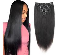 EINbeauty Extension Capelli Veri Clip-in 120g 8pcs Neri Naturali Remy Straight Curly Brasiliani Human Hair Extensions 22 Pollici