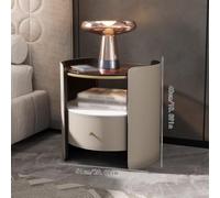 EINES Comodini Semplice cassettiera rotonda in legno massello, comodino in cuoio, italiano di lusso leggero
