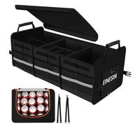 Einesin Molto grande da 88L Organizer Bagagliaio Auto Pieghevole con 22L Borsa termica, Organizer per Auto con 7 scomparti regolabili, Fondo Antiscivolo, Coperchio Pieghevole (Nero)